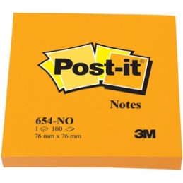 Post it, Notes, 76 x 76 mm, Orange néon, Adhésives, Repositionnables, 654-NO, FT510061946,
