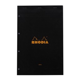 Rhodia, Bloc notes, 20, A4, 210 x 318 mm, Séyès, Noir, 160 pages, Petits carreaux, 201009C