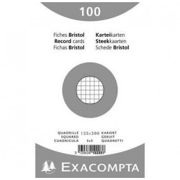 Exacompta, Fiches, Bristol, 125 x 200 mm, Quadrillé, Blanc, Non perforé, 10203E
