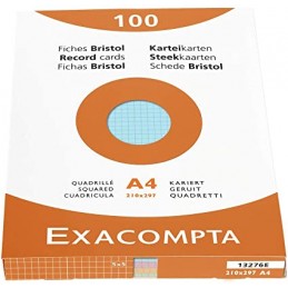 Exacompta, Fiches, Bristol, A4, 210 x 297 mm, Quadrillé, Couleurs, Assorti, 13276E