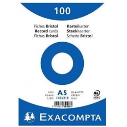 Exacompta, Fiches, Bristol, A5, 148 x 210 mm, Uni, Blanc, Non perforé, 10508E