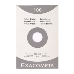 Exacompta, Fiches, Bristol, 100 x 150 mm, Quadrillé, Blanc, Non perforé, 13202E