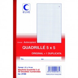 Elve, Manifold, Quadrillé, 5x5, 140 x 210 mm, Dupli, Autocopiants, 2133