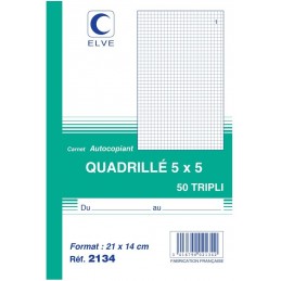 Elve, Manifold, Quadrillé, 5x5, A5, 140 x 210 mm, Tripli, Autocopiants, 2134
