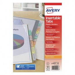 Avery, Intercalaires, Onglets personnalisables, 12 touches, Polypro, 60400402