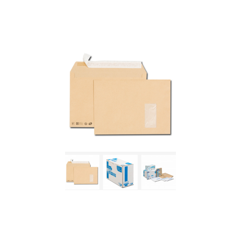 Boîte de 250 pochettes blanches C4 229x324 100 g/m² fenêtre 100x50