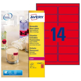Avery, Etiquettes, 99.1 x 38.1 mm, Rouge, Fluo, Paquet de 350, L7263R-25