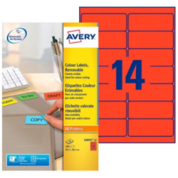 Avery, Etiquettes, 99.1 x 38.1 mm, Rouge, Fluo, Paquet de 280, L6054-20