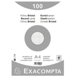 Exacompta, Fiches bristol, A4, Quadrillé, 5x5, Blanc, 10206E