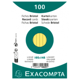 Exacompta, Fiches bristol, A6, 105 x 148 mm, Ligné, Jaune, 10829SE