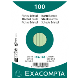 Exacompta, Fiches bristol, A6, 105 x 148 mm, Ligné, Vert, 10849SE