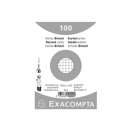 Exacompta, Fiches bristol, A6, 105 x 148 mm, Quadrillé, Blanc, 10209E
