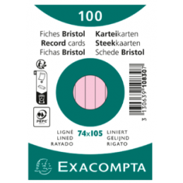Exacompta, Fiches bristol, A7, 74 x 105 mm, Ligné, Rose, 10830SE
