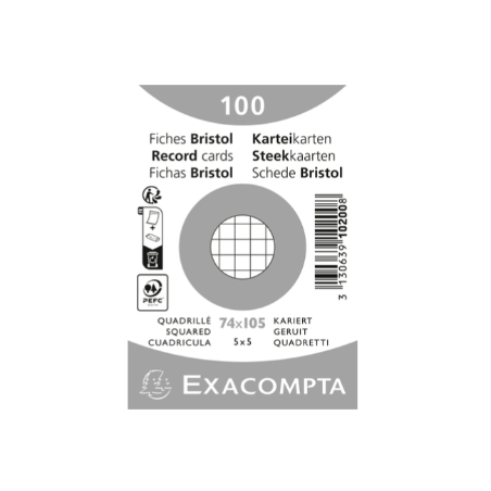 Exacompta, Fiches bristol, A7, 74 x 105 mm, Quadrillé, 5x5, Blanc, 10200SE