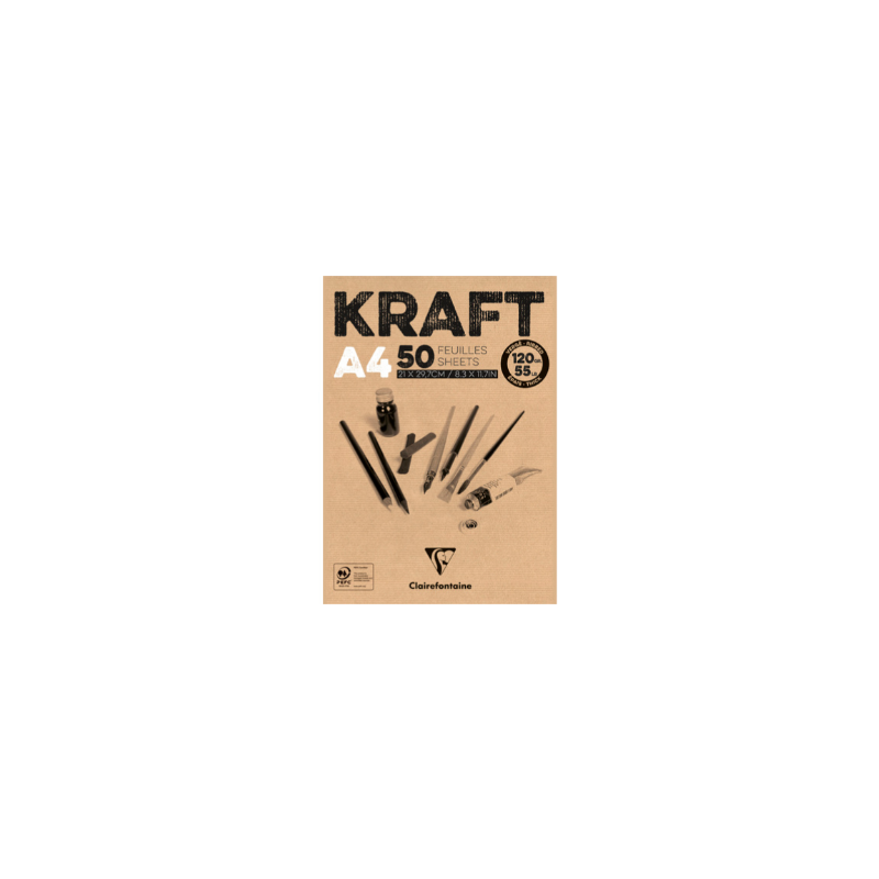 Clairefontaine, Bloc, Papier dessin, KRAFT, A4, 120g, 975815C