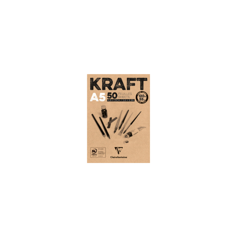 Clairefontaine, Bloc, Papier dessin, KRAFT, A5, 120g, 975814C