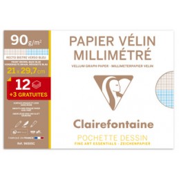 Clairefontaine, Papier, Vélin, Millimétré, A4, Pack promo, 96555C