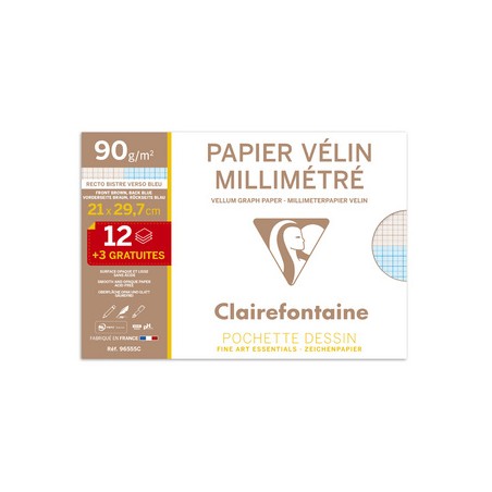 Clairefontaine, Papier, Vélin, Millimétré, A4, Pack promo, 96555C