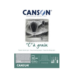Canson, Bloc, Papier dessin, A3, C à grain, 250 g, Gris chiné, C400110400