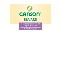 Canson, Buvard, 160 x 210 mm, 125 g, Blanc, 12 Feuilles, C200002787