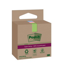 Post-it, Super Sticky, Recycling notes, 47.6x47.6mm, coloré, BP1319