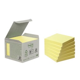 Post-it, Bloc notes, adhésif, Recycling, 76x76mm, jaune, 654-1B