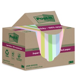 Post-it, Super Sticky, Recycling Notes, 76x76mm, coloré, 654-RSS12COL