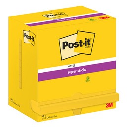 Post-it, Bloc-notes, adhésif, Super Sticky, jaune narcisse, 76x127mm, 655-S