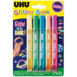 UHU, Colle à paillettes, Glitter Glue, GLOW IN THE DARK, 5x10ml, 48210