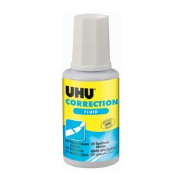 UHU, Correcteur liquide, Correction Fluid, blanc, Flacon avec pinceau, 20ml, 50450