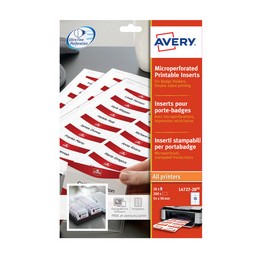 Avery, Inserts imprimables, pour badges, 54x90mm, blanc, L4727-20