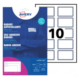 Avery, Badges adhésifs, 80x50mm, blanc avec liseré bleu, L4787-20