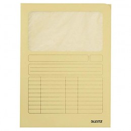 Leitz, Chemises à fenêtre, format A4, carton, jaune, 160g, 3950-00-15