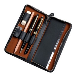 Alassio, Etui pour 3 stylos, cuir, noir, 2 passants clé USB, 2638