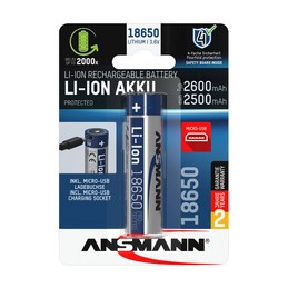Ansmann, Pile rechargeable, Li-Ion, 18650, 2.600 mAh, 1307-0000
