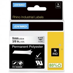 Dymo, Rhino, Etiquette en polyester, Noir sur transparent, S0718160, 18508