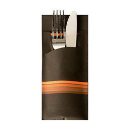 PAPSTAR, Pochettes à couverts, Stripes, noir et orange, 86704