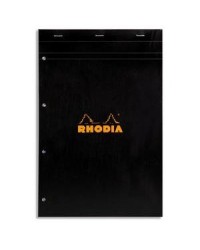 Rhodia, Bloc notes, 20, A4+, 210 x 318 mm, Perforé, Quadrillé, 5x5, 160 pages, Petits carreaux, Noir, 202009C